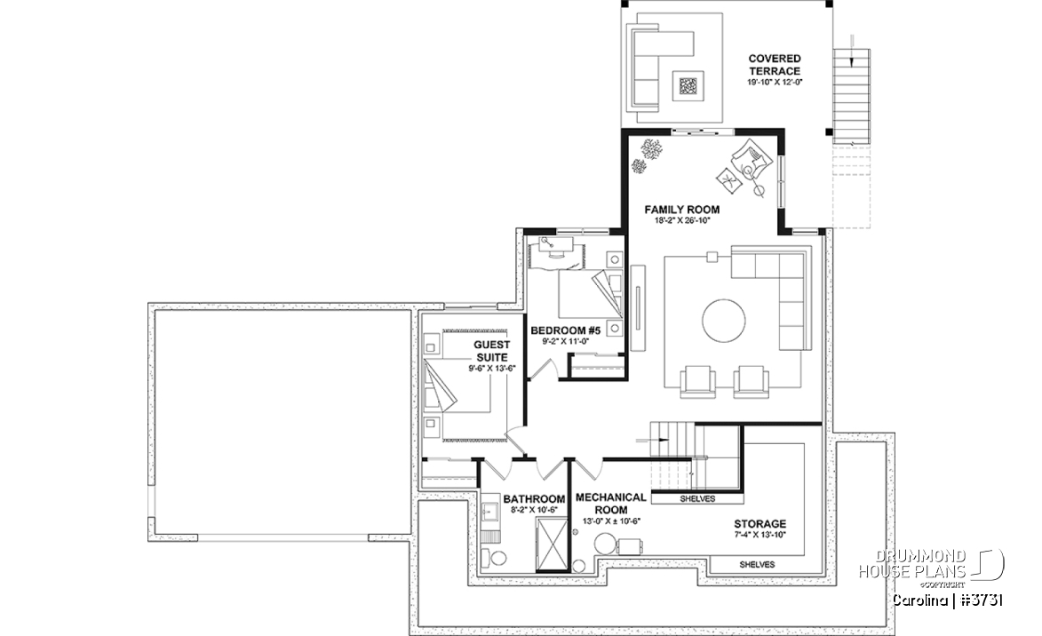 Basement - 2-storey Farmhouse home design with a 2-car garage, 4 to 6 bedrooms, fully finished walkout basement - Carolina