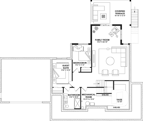 Basement - 2-storey Farmhouse home design with a 2-car garage, 4 to 6 bedrooms, fully finished walkout basement - Carolina