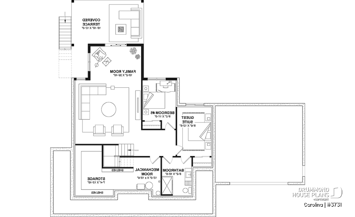 Basement - 2-storey Farmhouse home design with a 2-car garage, 4 to 6 bedrooms, fully finished walkout basement - Carolina