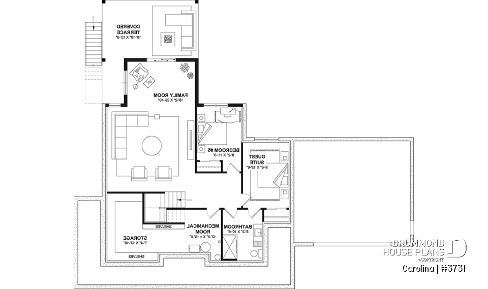 Basement - 2-storey Farmhouse home design with a 2-car garage, 4 to 6 bedrooms, fully finished walkout basement - Carolina