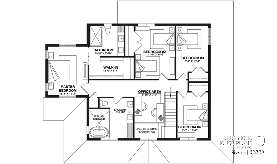 2nd level - Farmhouse home plan with wrap around porch, 4 bedrooms, 2.5 baths, game room, den - Rivard