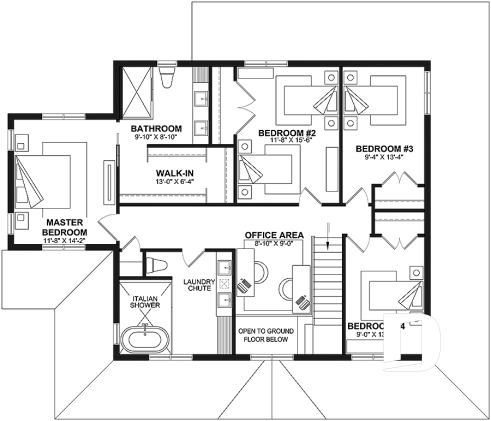 2nd level - Farmhouse home plan with wrap around porch, 4 bedrooms, 2.5 baths, game room, den - Rivard