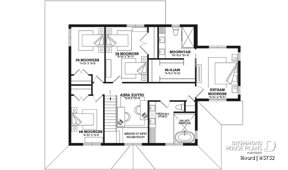 2nd level - Farmhouse home plan with wrap around porch, 4 bedrooms, 2.5 baths, game room, den - Rivard