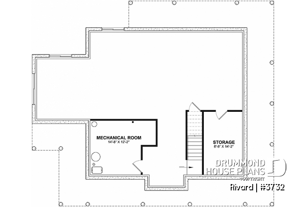 Unfinished basement - Farmhouse home plan with wrap around porch, 4 bedrooms, 2.5 baths, game room, den - Rivard