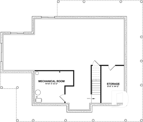 Unfinished basement - Farmhouse home plan with wrap around porch, 4 bedrooms, 2.5 baths, game room, den - Rivard