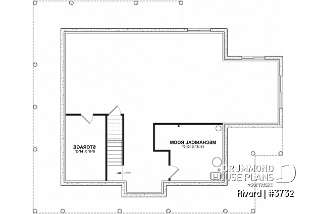 Unfinished basement - Farmhouse home plan with wrap around porch, 4 bedrooms, 2.5 baths, game room, den - Rivard
