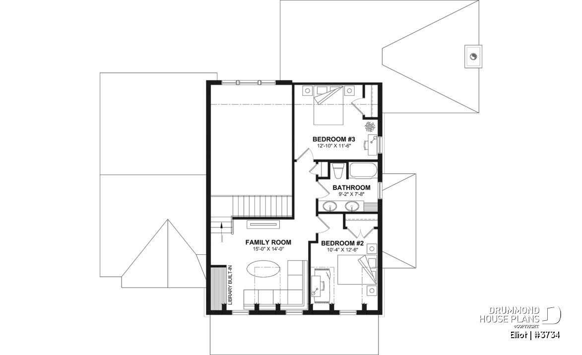 2nd level - House Plan – Bright Cottage with 3 Bedrooms, 18'4" Ceiling and Flexible Basement - Elliot