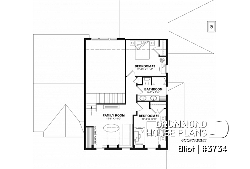 2nd level - Two-Story House Plan with 3 Bedrooms, Breakfast Nook, Upstairs Family Room, and Large Covered Terrace - Elliot