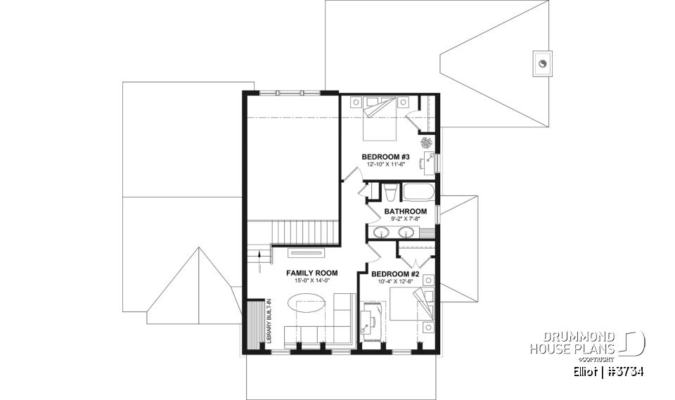 2nd level - House Plan – Bright Cottage with 3 Bedrooms, 18'4" Ceiling and Flexible Basement - Elliot