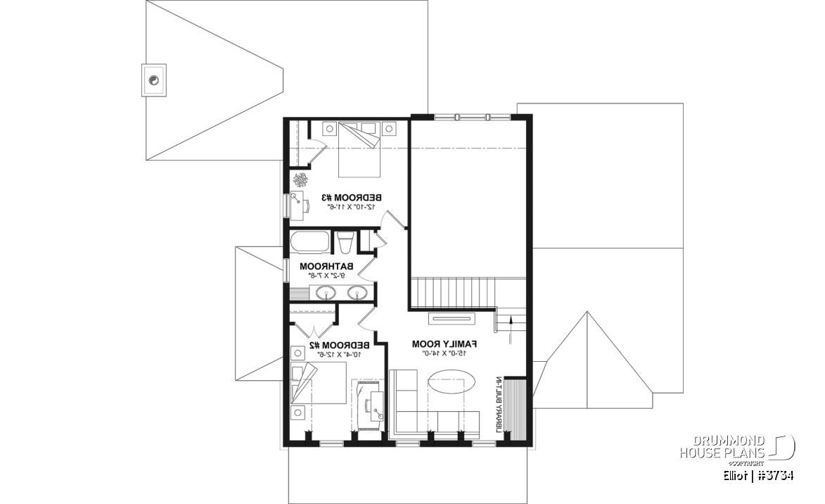 2nd level - House Plan – Bright Cottage with 3 Bedrooms, 18'4" Ceiling and Flexible Basement - Elliot