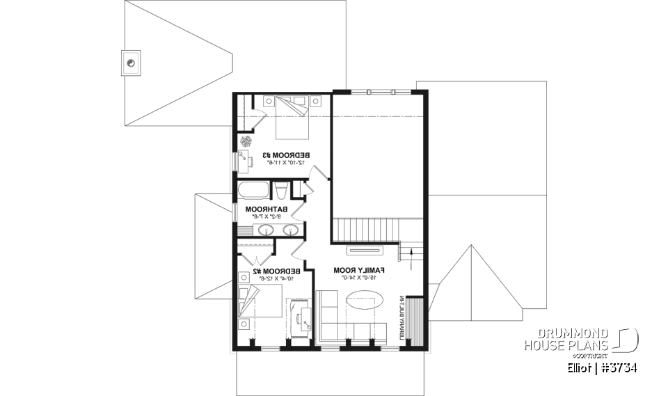 2nd level - House Plan – Bright Cottage with 3 Bedrooms, 18'4" Ceiling and Flexible Basement - Elliot