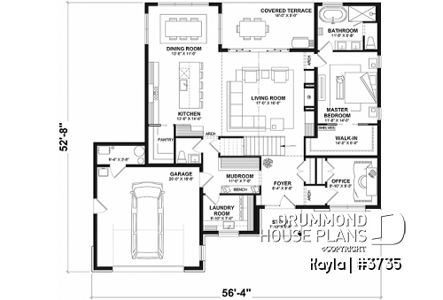 1st level - Classic style home plan with master suite on main floor, total 3 beds + home office - Kayla