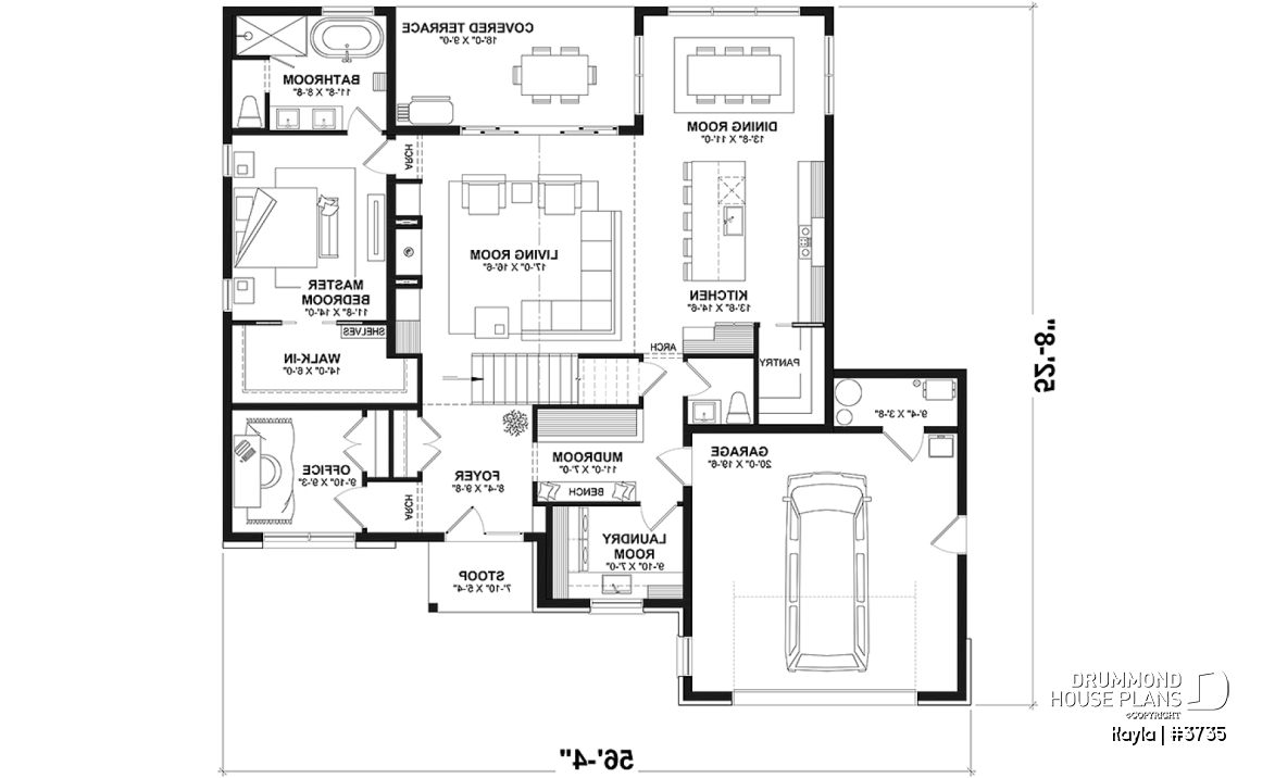 1st level - Classic style home plan with master suite on main floor, total 3 beds + home office - Kayla