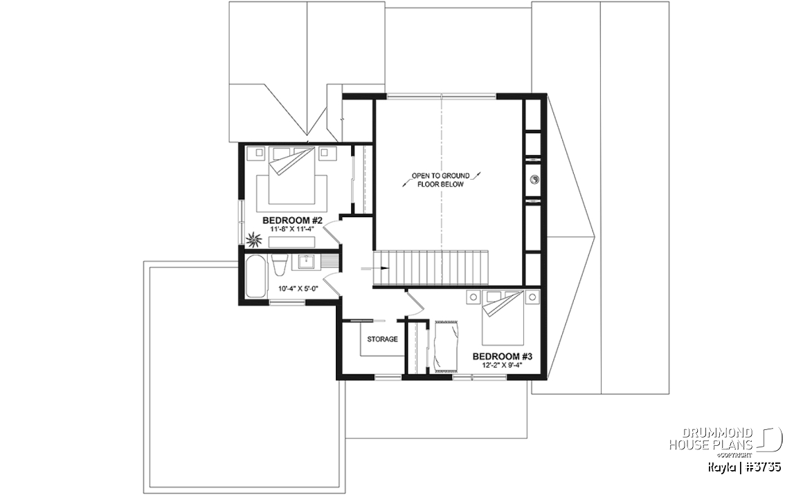2nd level - Classic style home plan with master suite on main floor, total 3 beds + home office - Kayla