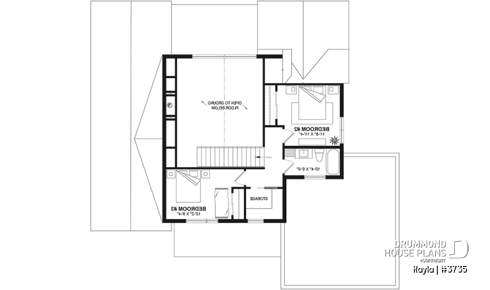 2nd level - Classic style home plan with master suite on main floor, total 3 beds + home office - Kayla