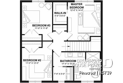 2nd level - Economical Rustic Modern 2-story house plan offering 3 bedrooms, office, large walk-in coat closet and pantry - Pinecrest