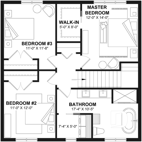 2nd level - Economical Rustic Modern 2-story house plan offering 3 bedrooms, office, large walk-in coat closet and pantry - Pinecrest