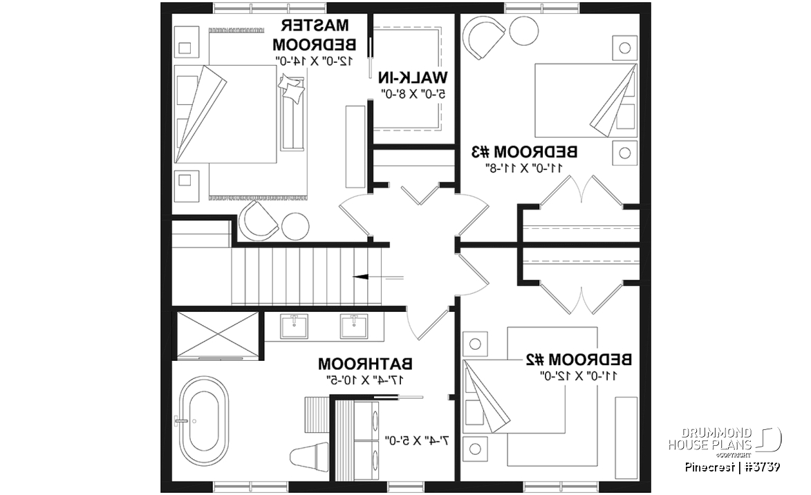 2nd level - Economical Rustic Modern 2-story house plan offering 3 bedrooms, office, large walk-in coat closet and pantry - Pinecrest