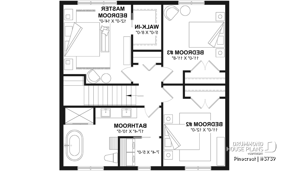 2nd level - Economical Rustic Modern 2-story house plan offering 3 bedrooms, office, large walk-in coat closet and pantry - Pinecrest