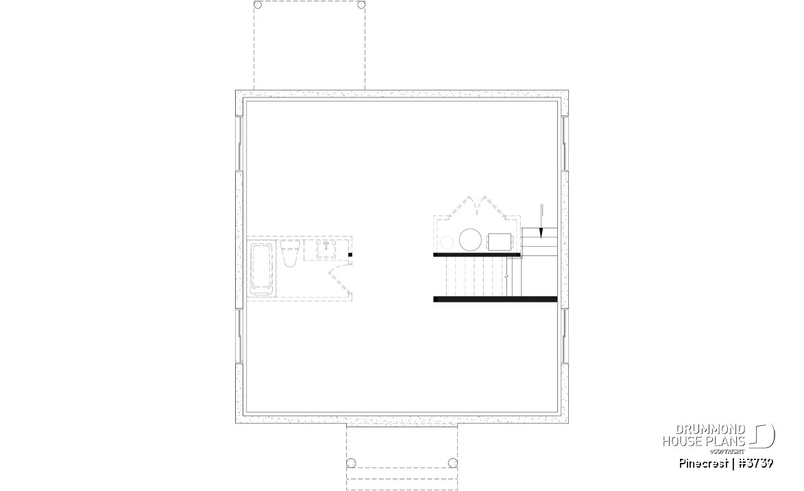 Unfinished basement - Economical Rustic Modern 2-story house plan offering 3 bedrooms, office, large walk-in coat closet and pantry - Pinecrest