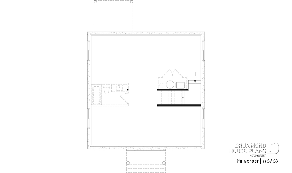 Unfinished basement - Economical Rustic Modern 2-story house plan offering 3 bedrooms, office, large walk-in coat closet and pantry - Pinecrest
