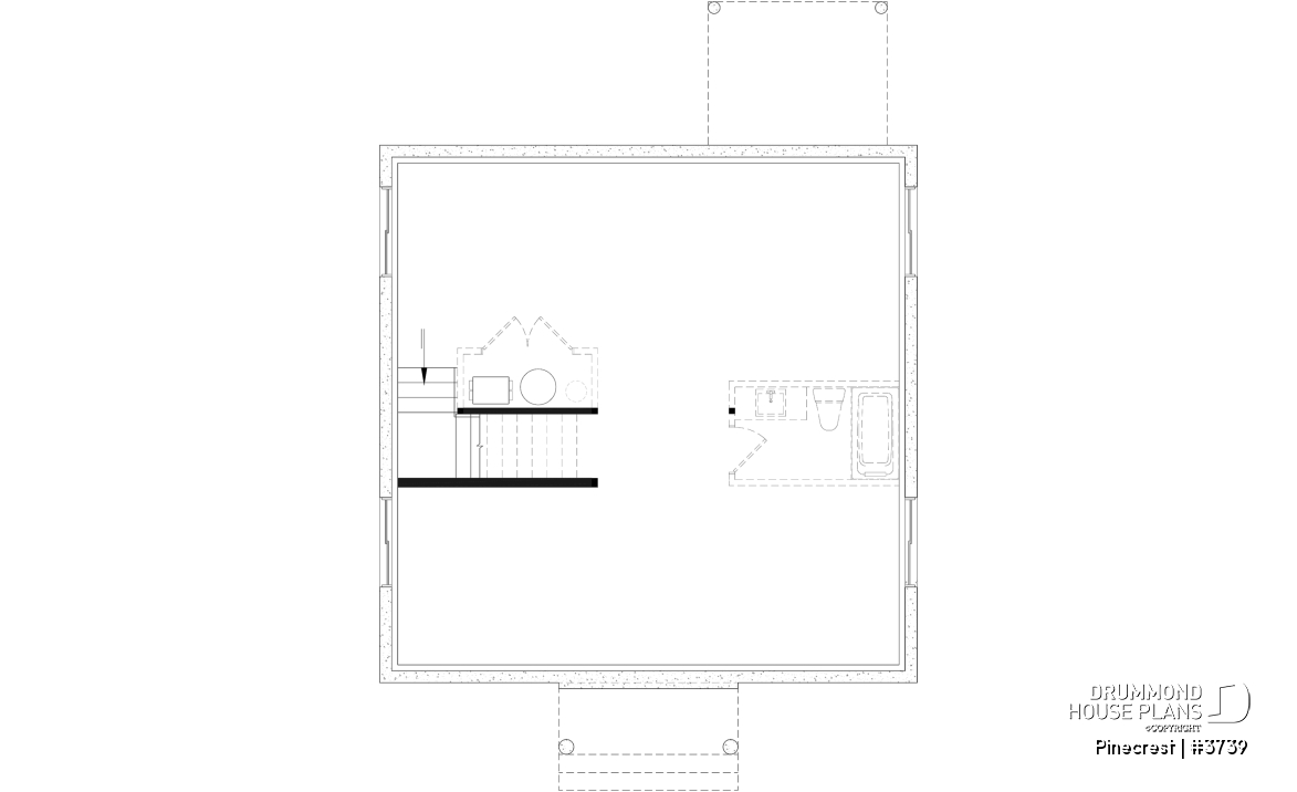 Unfinished basement - Economical Rustic Modern 2-story house plan offering 3 bedrooms, office, large walk-in coat closet and pantry - Pinecrest