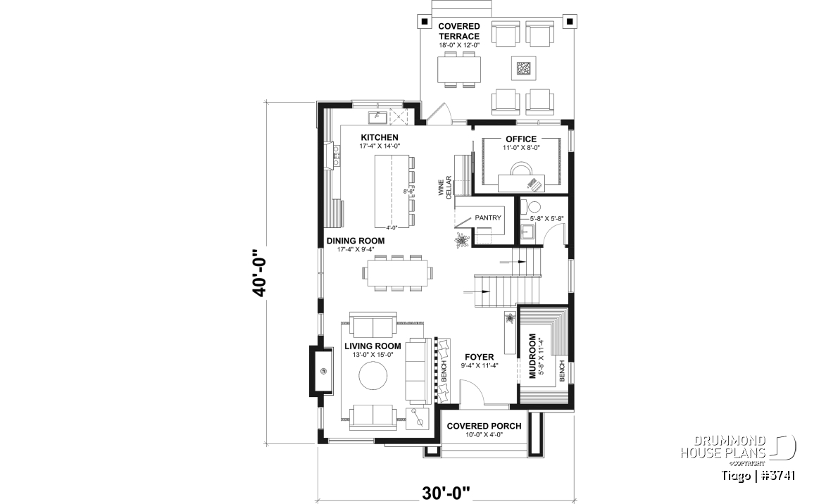 1st level - Modern house plan 3 to 5 bedrooms, office, 2.5 baths, master suite upstairs, optional finished basement ($) - Tiago