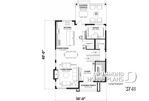 1st level - Modern house plan 3 to 5 bedrooms, office, 2.5 baths, master suite upstairs, optional finished basement ($) - Tiago