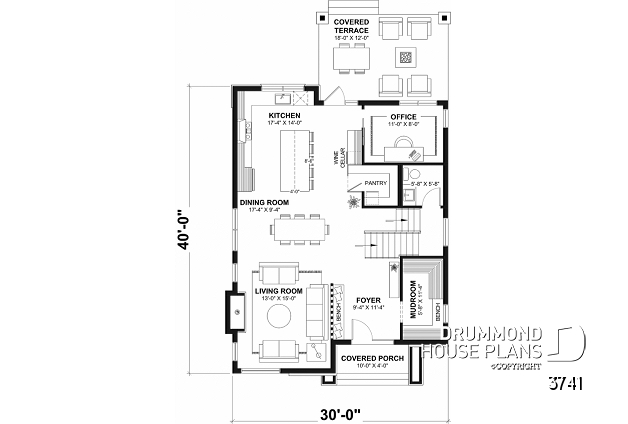 1st level - Modern house plan 3 to 5 bedrooms, office, 2.5 baths, master suite upstairs, optional finished basement ($) - Tiago