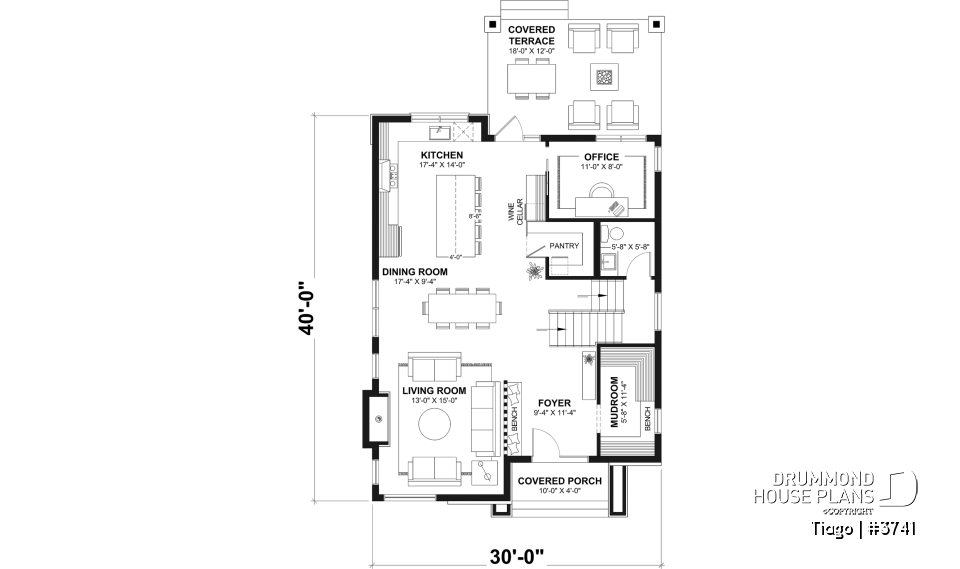 1st level - Modern house plan 3 to 5 bedrooms, office, 2.5 baths, master suite upstairs, optional finished basement ($) - Tiago