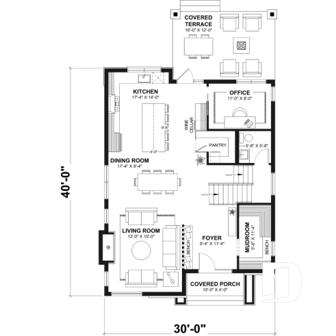 1st level - Modern house plan 3 to 5 bedrooms, office, 2.5 baths, master suite upstairs, optional finished basement ($) - Tiago