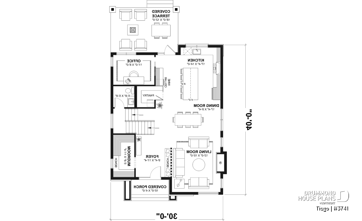 1st level - Modern house plan 3 to 5 bedrooms, office, 2.5 baths, master suite upstairs, optional finished basement ($) - Tiago