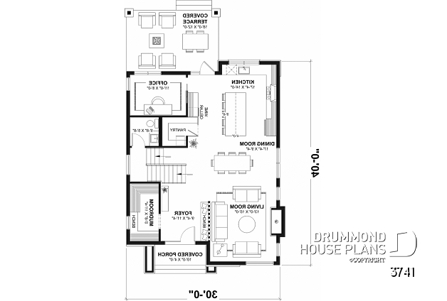 1st level - Modern house plan 3 to 5 bedrooms, office, 2.5 baths, master suite upstairs, optional finished basement ($) - Tiago