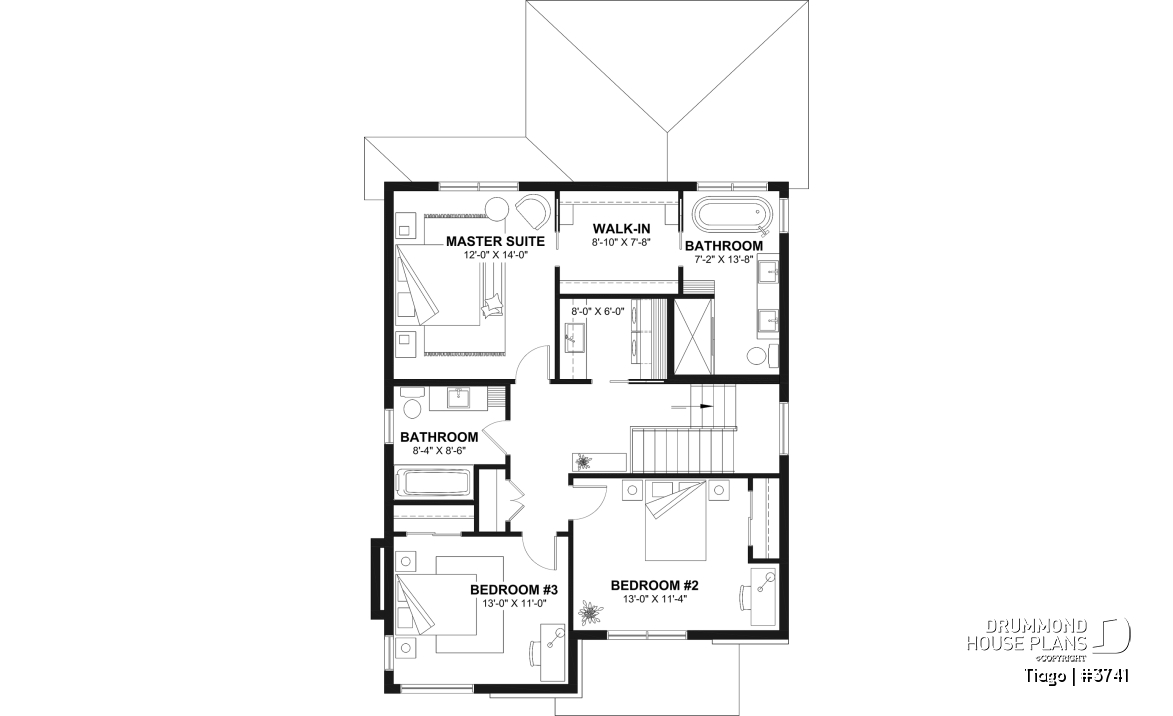 2nd level - Modern house plan 3 to 5 bedrooms, office, 2.5 baths, master suite upstairs, optional finished basement ($) - Tiago