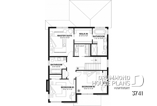 2nd level - Modern house plan 3 to 5 bedrooms, office, 2.5 baths, master suite upstairs, optional finished basement ($) - Tiago