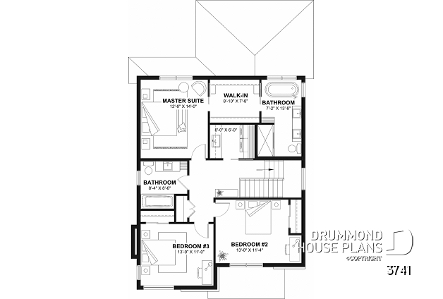 2nd level - Modern house plan 3 to 5 bedrooms, office, 2.5 baths, master suite upstairs, optional finished basement ($) - Tiago