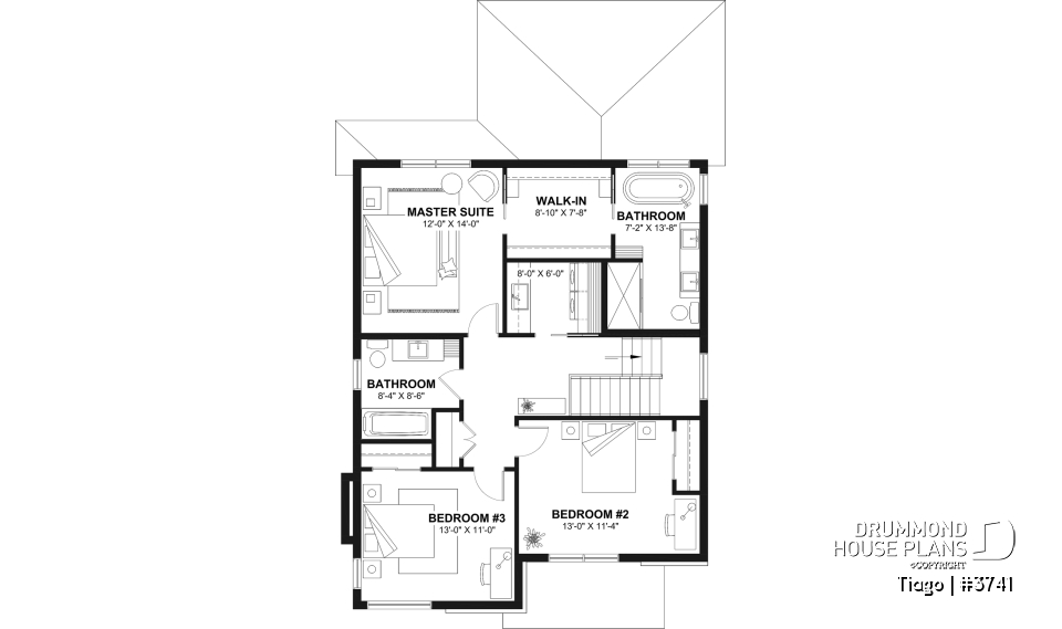 2nd level - Modern house plan 3 to 5 bedrooms, office, 2.5 baths, master suite upstairs, optional finished basement ($) - Tiago