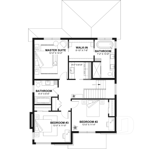 2nd level - Modern house plan 3 to 5 bedrooms, office, 2.5 baths, master suite upstairs, optional finished basement ($) - Tiago