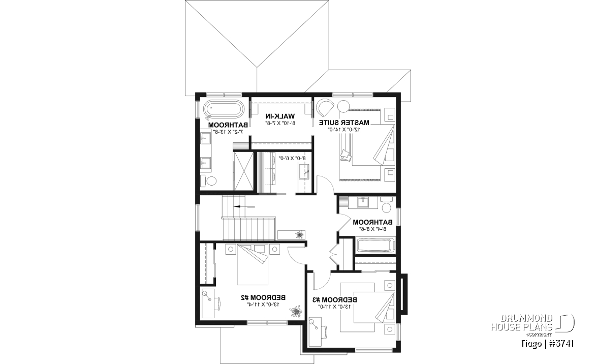2nd level - Modern house plan 3 to 5 bedrooms, office, 2.5 baths, master suite upstairs, optional finished basement ($) - Tiago