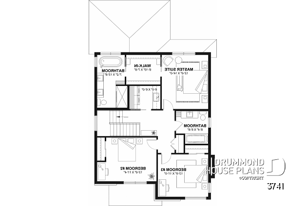 2nd level - Modern house plan 3 to 5 bedrooms, office, 2.5 baths, master suite upstairs, optional finished basement ($) - Tiago