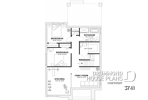 Finished basement - Modern house plan 3 to 5 bedrooms, office, 2.5 baths, master suite upstairs, optional finished basement ($) - Tiago