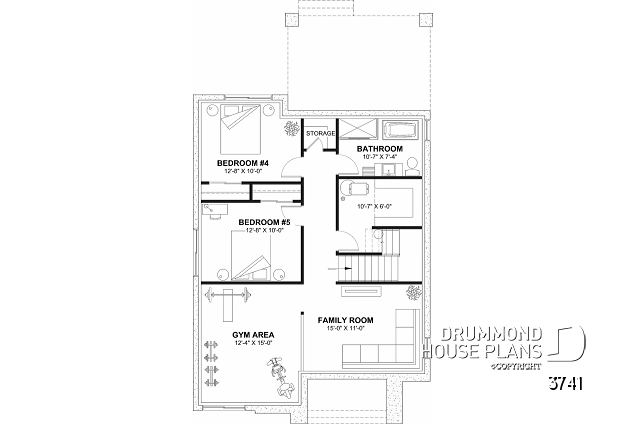 Finished basement - Modern house plan 3 to 5 bedrooms, office, 2.5 baths, master suite upstairs, optional finished basement ($) - Tiago