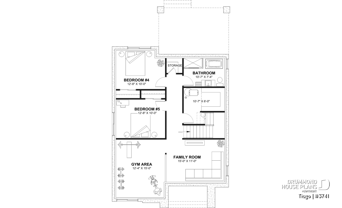 Finished basement (Optional $) - Modern house plan 3 to 5 bedrooms, office, 2.5 baths, master suite upstairs, optional finished basement ($) - Tiago