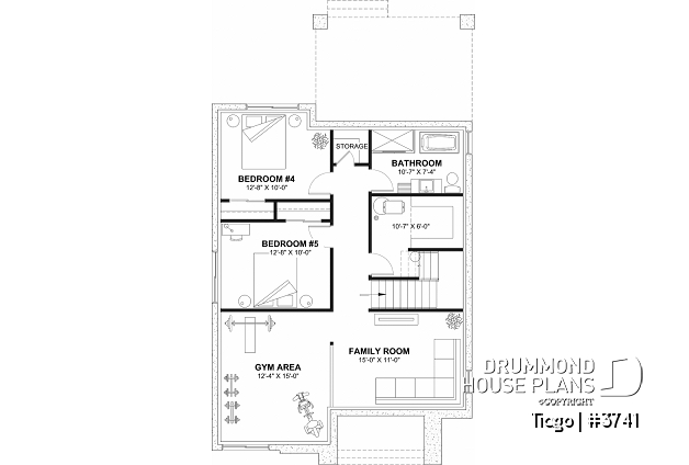 Finished basement (Optional $) - Modern house plan 3 to 5 bedrooms, office, 2.5 baths, master suite upstairs, optional finished basement ($) - Tiago
