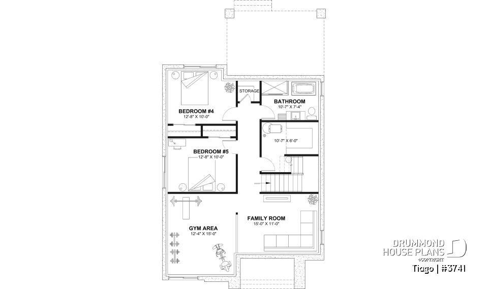 Finished basement (Optional $) - Modern house plan 3 to 5 bedrooms, office, 2.5 baths, master suite upstairs, optional finished basement ($) - Tiago