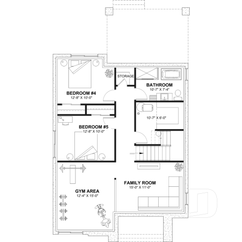 Finished basement (Optional $) - Modern house plan 3 to 5 bedrooms, office, 2.5 baths, master suite upstairs, optional finished basement ($) - Tiago