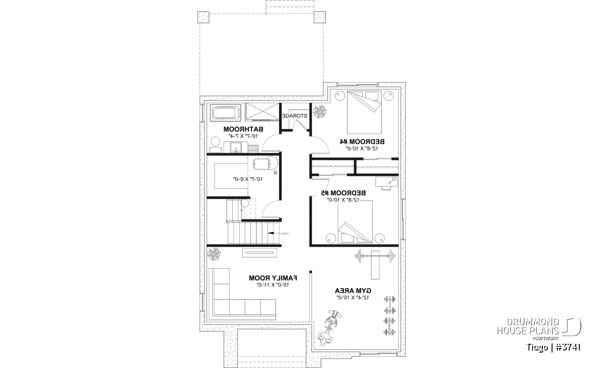 Finished basement (Optional $) - Modern house plan 3 to 5 bedrooms, office, 2.5 baths, master suite upstairs, optional finished basement ($) - Tiago