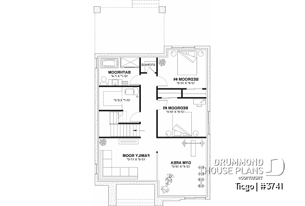 Finished basement (Optional $) - Modern house plan 3 to 5 bedrooms, office, 2.5 baths, master suite upstairs, optional finished basement ($) - Tiago