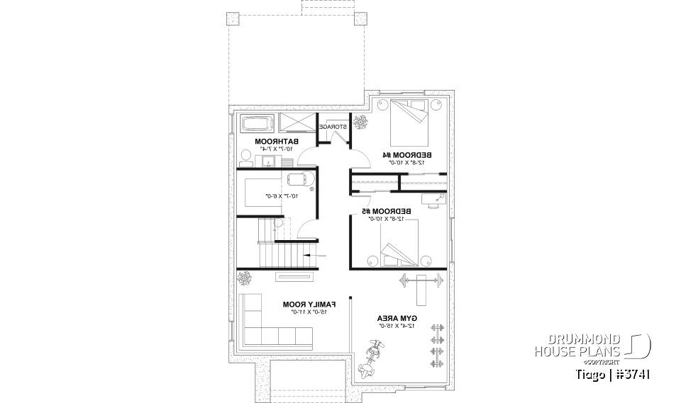 Finished basement (Optional $) - Modern house plan 3 to 5 bedrooms, office, 2.5 baths, master suite upstairs, optional finished basement ($) - Tiago