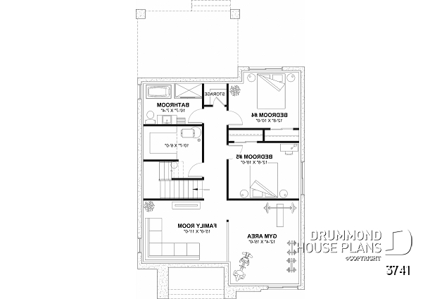 Finished basement - Modern house plan 3 to 5 bedrooms, office, 2.5 baths, master suite upstairs, optional finished basement ($) - Tiago